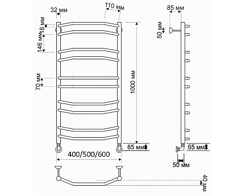 Полотенцесушитель латунный Secado Агата 4 50х100, водяной, бронза