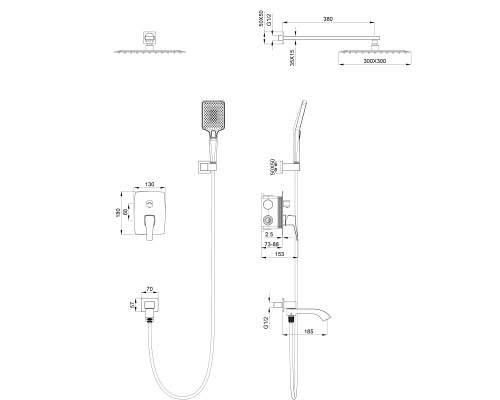 Душевая система встраиваемая Wonzon&Woghand FLEX, Хром WW-88939072-CR