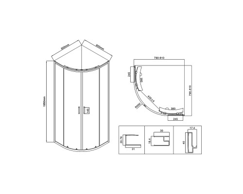 Душевой уголок Vincea City VSQ-5CT800CL, 800x800, хром, стекло прозрачное