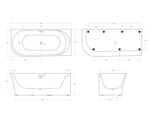 Акриловая ванна BelBagno BB410-1700-780-R 170х78 без гидромассажа