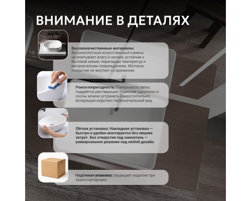 Раковина накладная ABBER Stein белая матовая
