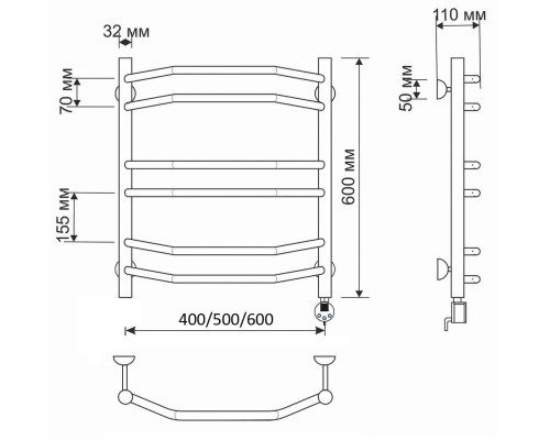 Полотенцесушитель латунный Secado Агата 4 60х60, электрический R, бронза