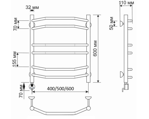 Полотенцесушитель латунный Secado Агата 4 60х60, электрический R, бронза