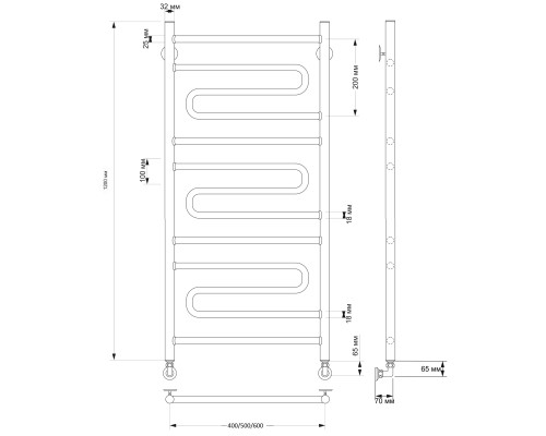 Полотенцесушитель латунный Secado Валенсия 2 40х120, водяной, бронза