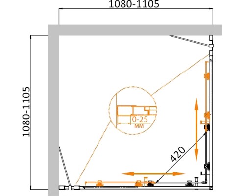Душевой уголок Cezares Molveno A-22 110х110 MOLVENO-A-22-80+30-C-Cr-IV профиль Хром стекло прозрачное
