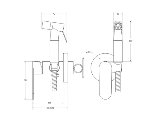 Гигиенический душ со смесителем Cezares Stylus STYLUS-DIF-NOP Черный матовый