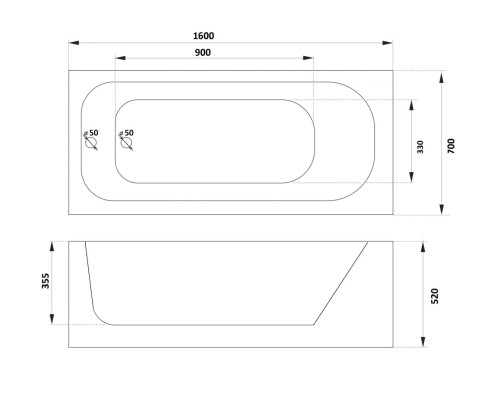 Ванна акриловая с каркасом без экрана Parly Ortiz 1600x750 приставная, белая