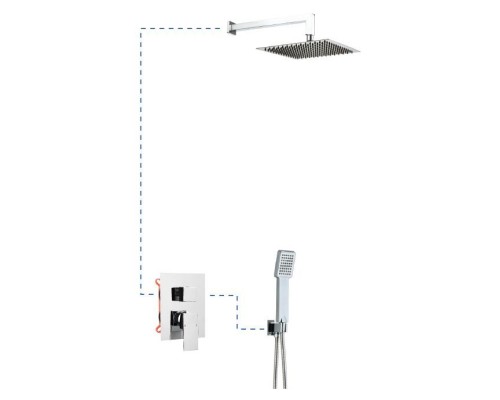 Душевая система EC205 на 2 потребителя AQG Bold, с верхним душем и кронштейном, хром