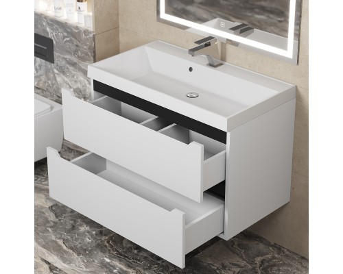 Тумба с раковиной Uperwood Tanos 80 см, белая/графит