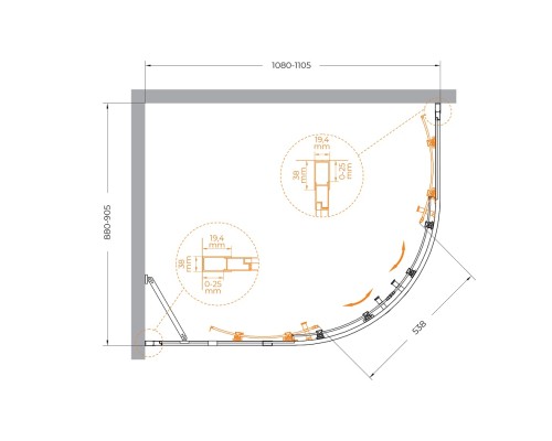Душевой уголок Cezares Molveno 110x90 MOLVENO-RH-2-110/90-C-Cr-IV профиль Хром стекло прозрачное