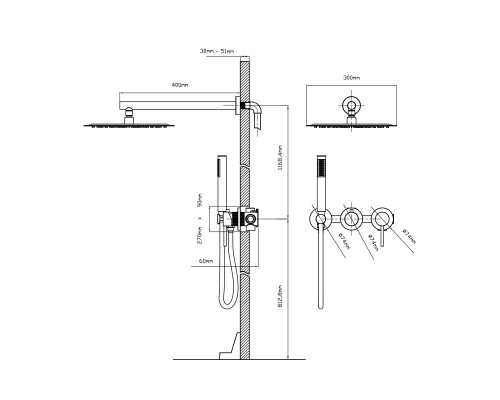 Душевой комплект Vincea Groove VSFW-4G01BG4 встраиваемый, 2 режима, верх душ, золото