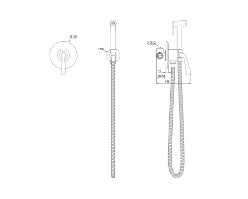 Смеситель с гигиеническим душем встраиваемый Wonzon&Woghand, Хром