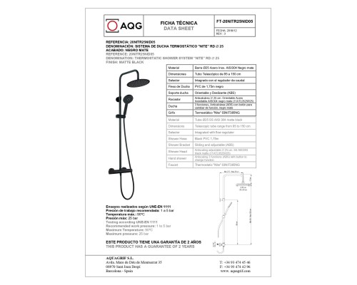 Душевая система AQG Nite, c термостатом и круглым верхним душем, черный матовый