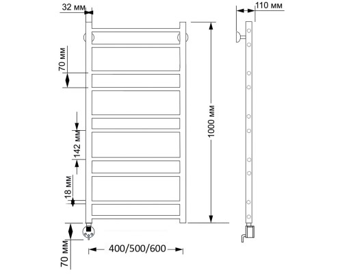 Полотенцесушитель латунный Secado Триада 2 50х100, электрический R, бронза