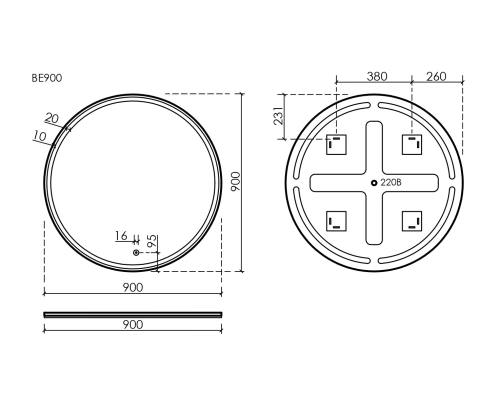 Зеркало для ванной комнаты Sancos Bella D900 c подсветкой, BE900