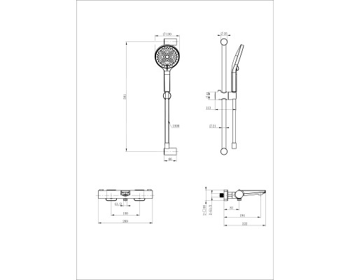 Смеситель для ванны с душевым гарнитуром и термостатом Wonzon&Woghand, Черный матовый