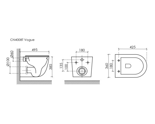 Подвесной унитаз Ceramicanova Vogue безободковый, смыв торнадо
