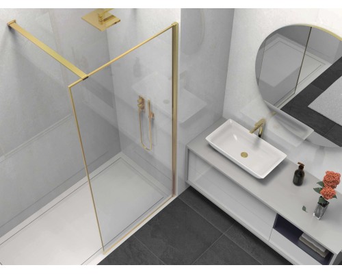 Душевая перегородка Vincea Walk-In VSW-1HS10CLG, 100x200, браш золото, стекло прозрачное