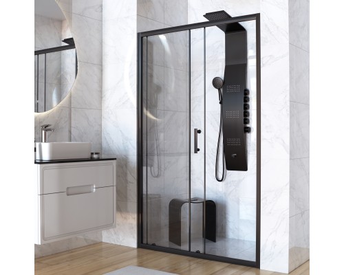 Душевая дверь напольная Taliente 100x195см, прозр.стекло 6мм, черный профиль