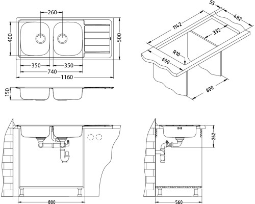 Кухонная мойка Alveus Line 100 NAT 1087978 полированная сталь