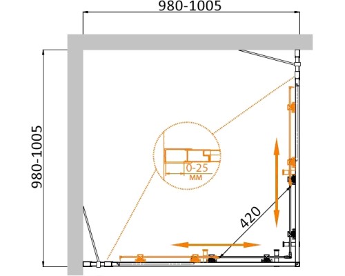 Душевой уголок Cezares Molveno A-22 100х100 MOLVENO-A-22-80+20-C-Cr-IV профиль Хром стекло прозрачное