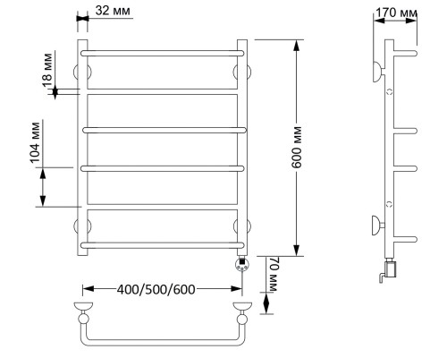 Полотенцесушитель латунный Secado Верона 1 60х60, электрический R, бронза