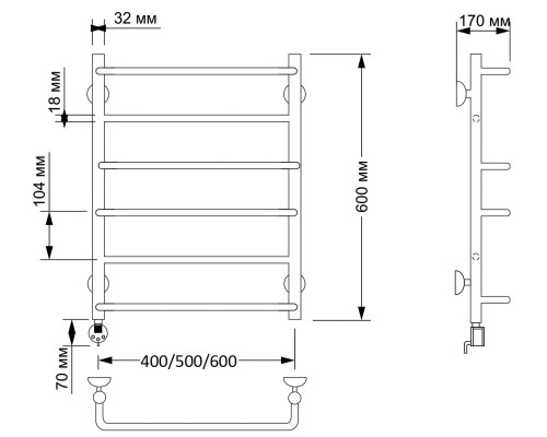 Полотенцесушитель латунный Secado Верона 1 60х60, электрический R, бронза