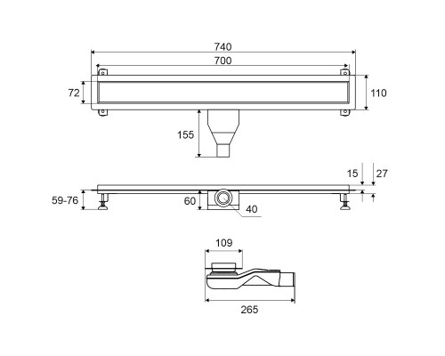 Душевой трап EXCELLENT Stilio 70 под облицовку плиткой хром