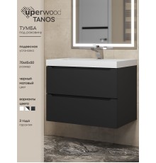 Тумба под раковину 70 см, Uperwood Tanos, черная матовая