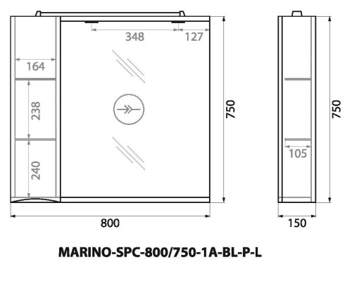 Зеркало со шкафом BelBagno MARINO-SPC-800/750-1A-BL-P-L 80 с подсветкой Bianco Lucido
