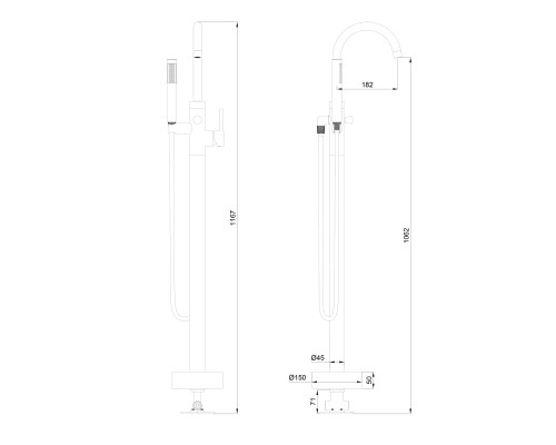 Смеситель для ванны напольного монтажа Wonzon&Woghand STICK, Браш золото WW-88649017-BG