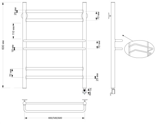 Полотенцесушитель латунный Secado Триест 60х60, электрический L, бронза