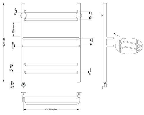 Полотенцесушитель латунный Secado Триест 60х60, электрический L, бронза