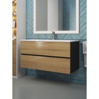 Тумба под раковину 100 см, Uperwood Barsa, черная/дуб сонома