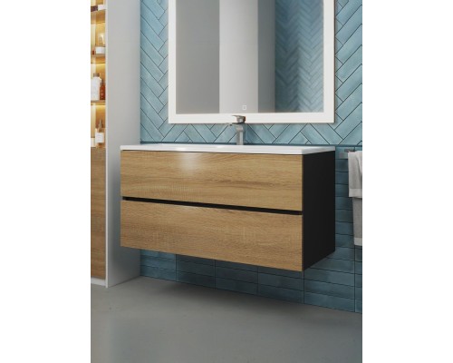 Тумба под раковину 100 см, Uperwood Barsa, черная/дуб сонома