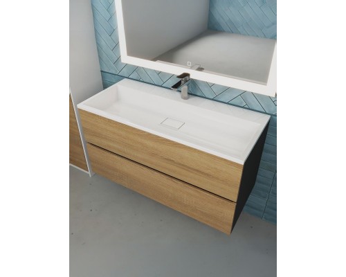 Тумба под раковину 100 см, Uperwood Barsa, черная/дуб сонома