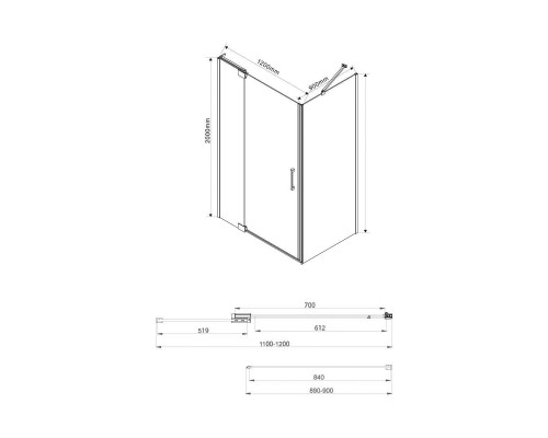 Душевой уголок Vincea Extra, 1100/1200x900, вороненая сталь