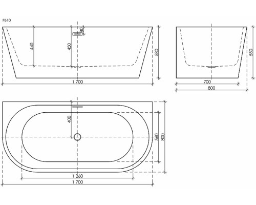 Акриловая ванна Sancos First 170x80 FB10 без гидромассажа