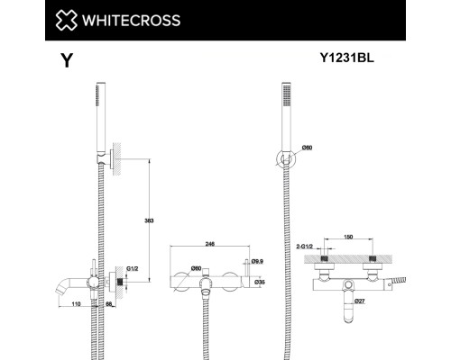 Смеситель для ванны с душевым комплектом WHITECROSS Y Y1231BL черный мат
