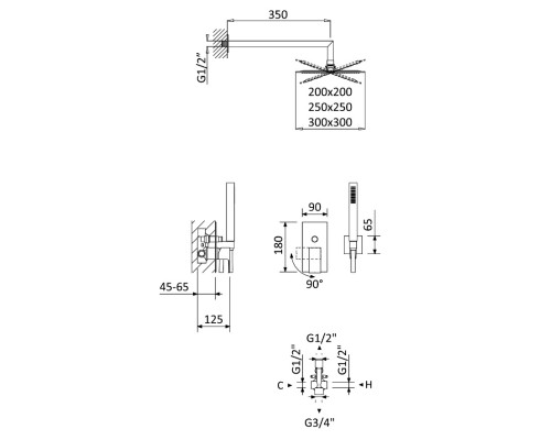 Душевая система Cezares Porta PORTA-DSIPQ-30-SR Sunrise