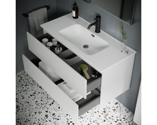 Тумба под раковину SANCOS Urban 990х450х550, c двумя ящиками, белый глянец