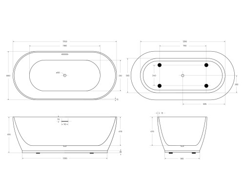Акриловая ванна BelBagno 170x80 BB413-1700-800 без гидромассажа