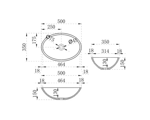 Раковина прозрачная Vincea VBS-6T11B 500x350x150 накладная черный