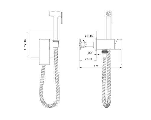 Смеситель с гигиеническим душем встраиваемый Wonzon&Woghand, Черный матовый