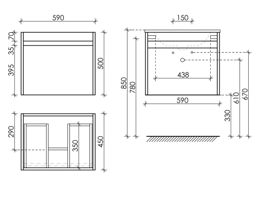 Тумба под раковину SANCOS Smart 590х450х500, c двумя ящиками, белый глянец