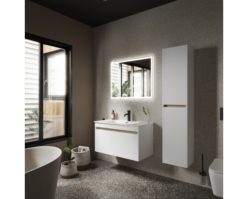 Тумба под раковину SANCOS Smart 890х450х500, c двумя ящиками, белый глянец