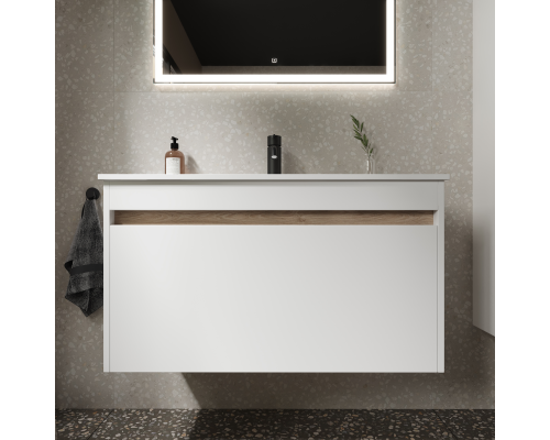 Тумба под раковину SANCOS Smart 890х450х500, c двумя ящиками, белый глянец