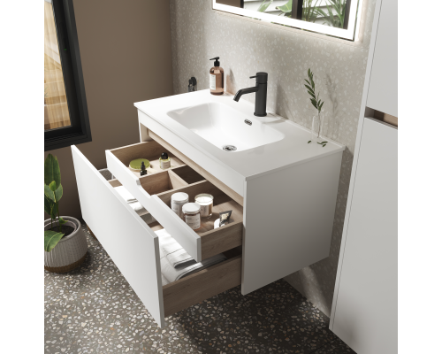 Тумба под раковину SANCOS Smart 890х450х500, c двумя ящиками, белый глянец
