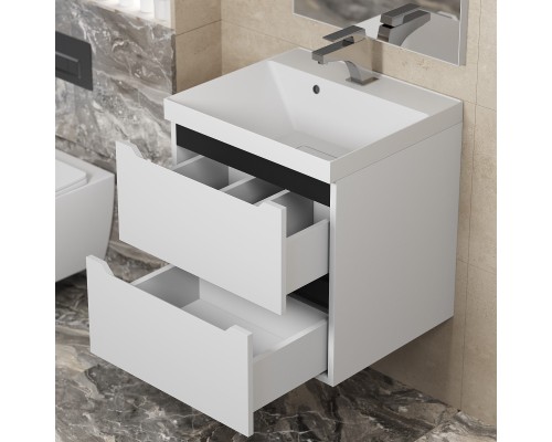 Тумба с раковиной подвесная Uperwood Tanos NEW 50х45х55 см, белая/графит