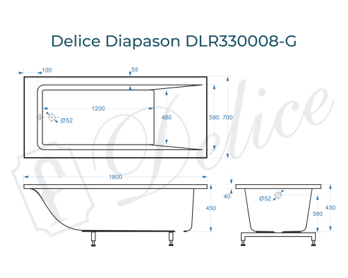 Ванна из литьевого мрамора Delice Diapason 180х70 глянцевая